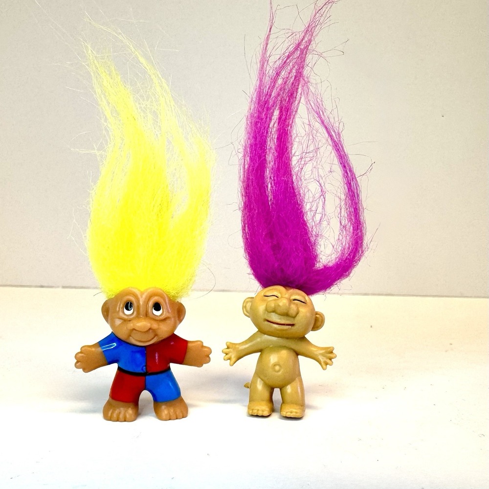 Vintage Troll Dolls Minis - The Troll Co (2) Yellow‎ Pink Hair